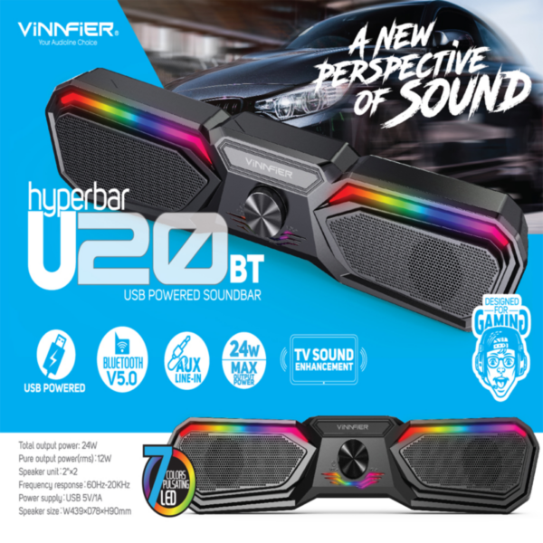 Second image of Vinnfier Hyperbar U20 BT USB Powered Soundbar Black