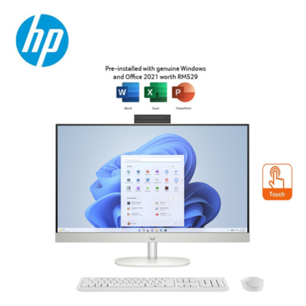 HP 27-cr1000D 27" FHD Touch All-in-One Desktop PC Shell White ( CU7-155U, 16GB, 1TB SSD, Intel, W11, H&S )