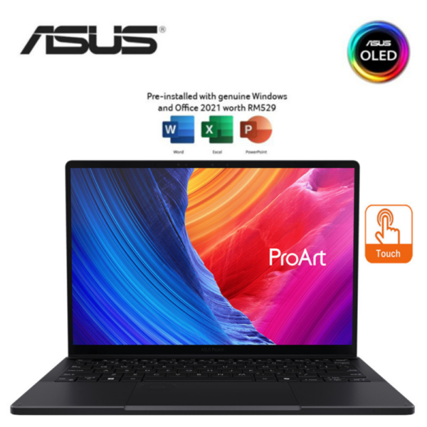 Asus ProArt PZ13 OLED HT5306Q-ALX018WSM 13.3'' 3K Touch Laptop Black ( Snapdragon X Plus, 16GB, 1TB SSD, Qualcomm, W11, HS+M365 )