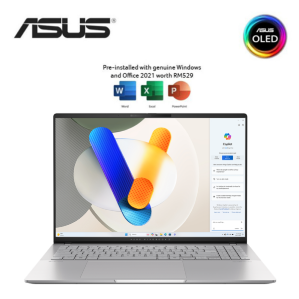 Asus VivoBook S 16 OLED M5606W-AMX078WSM 16'' 3.2K Laptop Cool Silver ( Ryzen AI 9, 24GB, 512GB SSD, ATI, W11, HS+M365 )