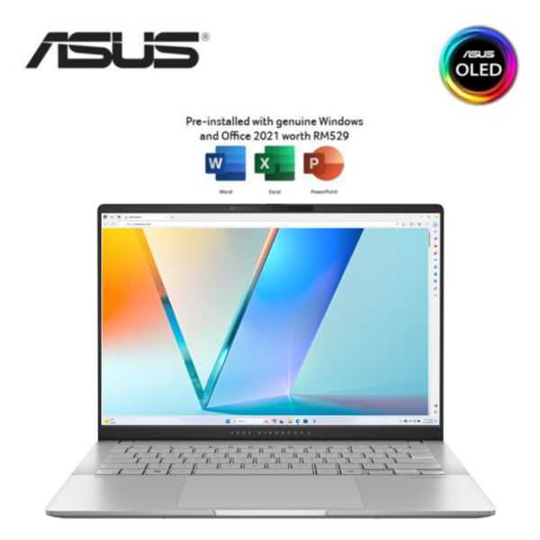 Second image of Asus VivoBook S 14 OLED M5406W-AQD088WSM 14'' WUXGA Laptop Cool Silver ( Ryzen AI 9, 24GB, 512GB SSD, ATI, W11, HS+M365 )