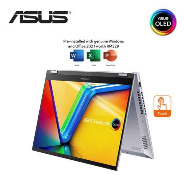 Asus Vivobook S 14 Flip TN3402Y-ALZ309WSM 14'' WUXGA Touch Laptop Silver ( Ryzen 5 7430U, 16GB, 512GB SSD, ATI, W11, HS+M365)