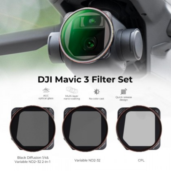 Second image of K&F Concept  3-Filter Kit for DJI Mavic 3/ Mavic 3 Cine, Cicular Polarizer Filter + Variable ND2-ND32+ & Black Mist 1/4 Filter